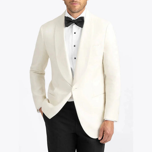 Men’s cream summer wedding dinner jacket front view