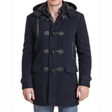 Men’s Dark Blue Wool Blend Hooded Duffle Coat
