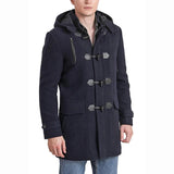 Men’s Dark Blue Wool Blend Hooded Duffle Coat
