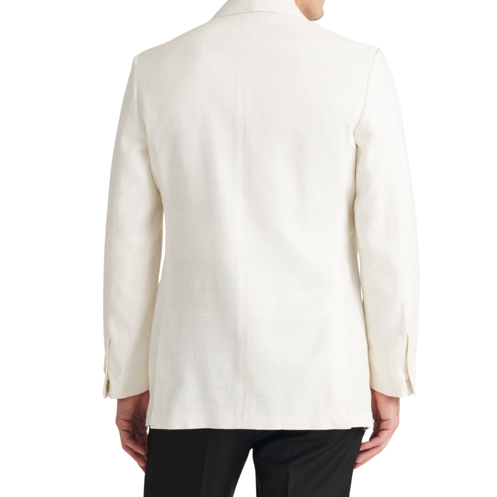 Back view of men’s ivory Matka silk dinner jacket