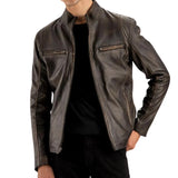 Men’s Distressed Brown Leather Café Racer Jacket
