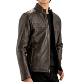 Men’s Distressed Brown Leather Café Racer Jacket