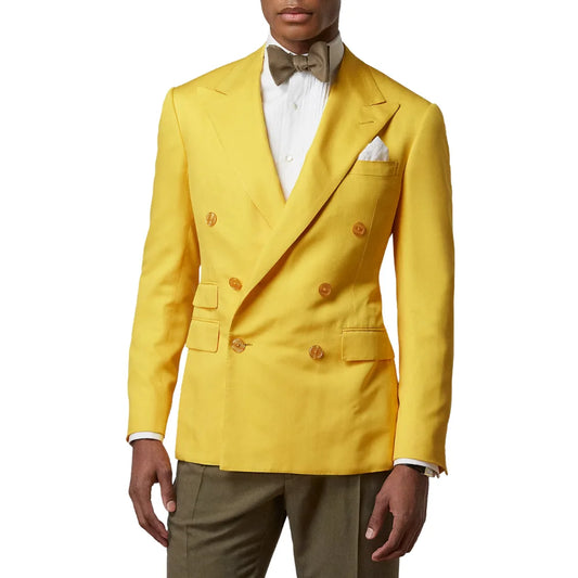 Double Breasted Two Piece Yellow Suit Mens Notch Lapel