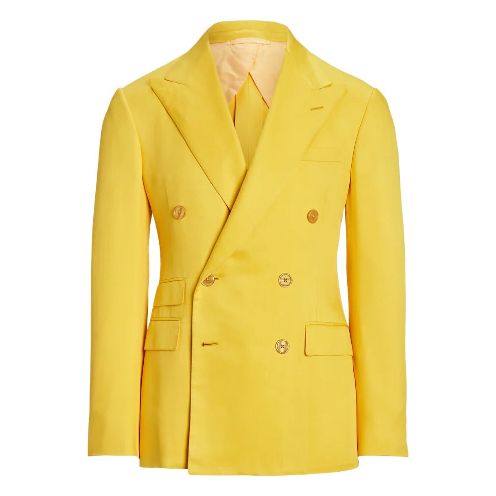 Double Breasted Two Piece Yellow Suit Mens Notch Lapel