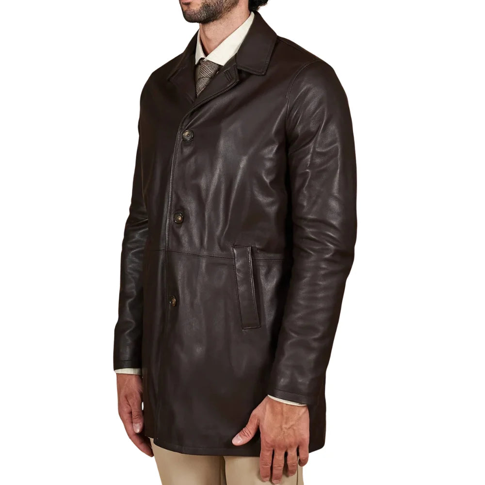 Men's Dark Brown Genuine Lamb Leather Coat