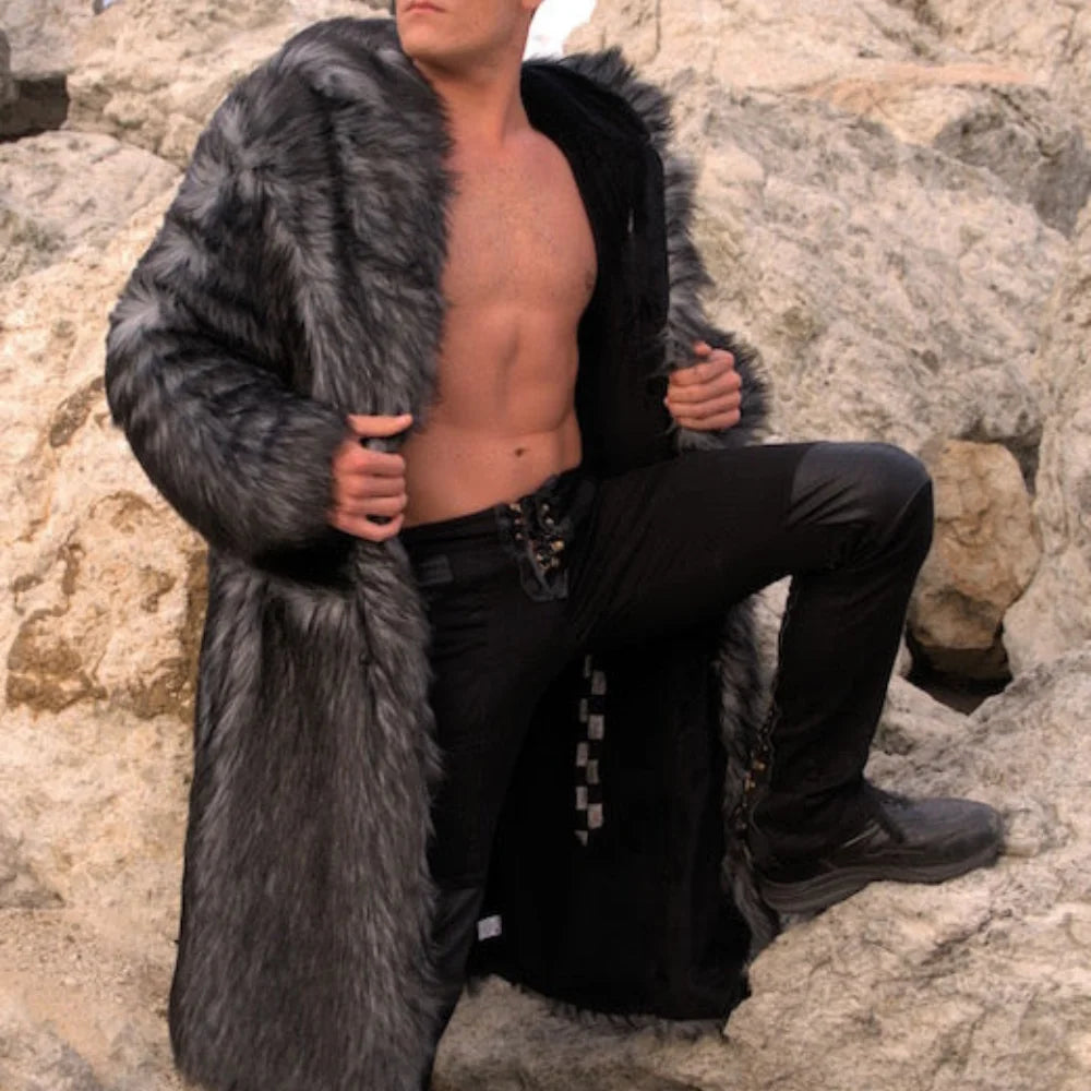 Arthur Men's Fur Chinchilla Hooded Long Coat in Tissavel French Fur