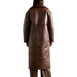 Men's Single Breasted Brown Shearling Long Coat