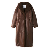 Men's Single Breasted Brown Shearling Long Coat