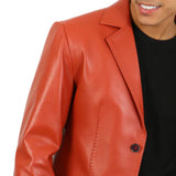 Men’s Notch Lapel Burnt Orange Leather Blazer Jacket