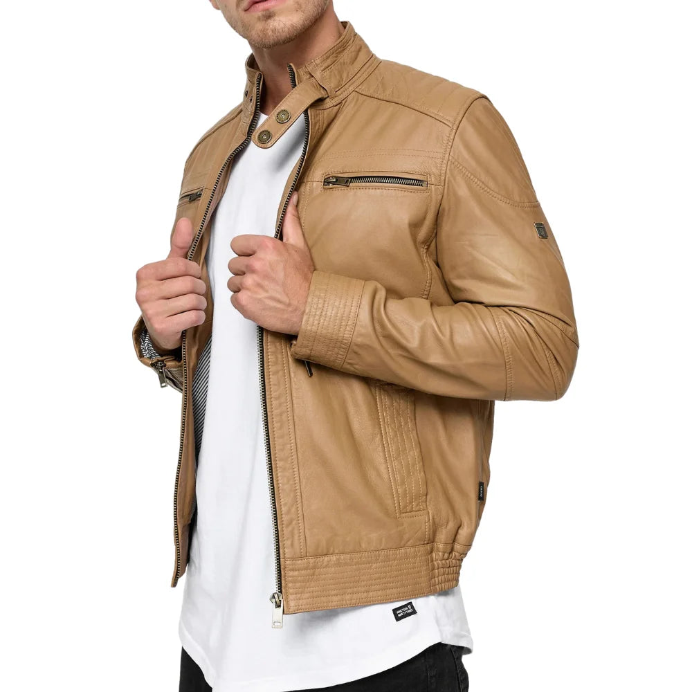 Men's Camel Brown Urban Lambskin Leather Jacket