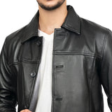 Victor Black Mens 3/4 Length Lambskin Leather Car Coat