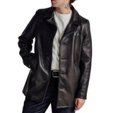Men's Black Pebbled Cowhide Leather Car Coat