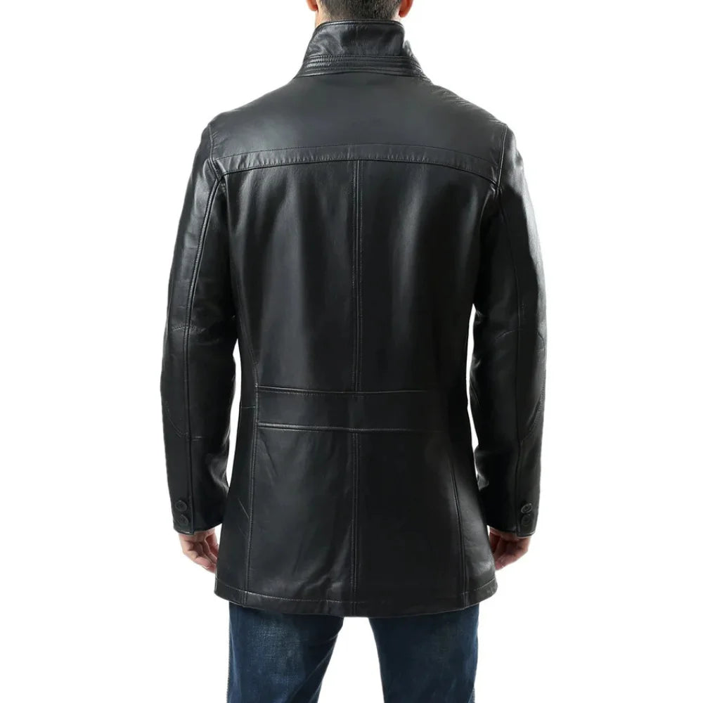 Murphy  Men's Real Lambskin Black Leather Car Coat - 3/4 Length Coat