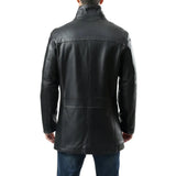Murphy  Men's Real Lambskin Black Leather Car Coat - 3/4 Length Coat