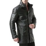 Men's Black Real Lambskin Leather Car Coat — 3/4 Length