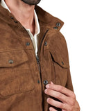 Men's Sahara Brown Suede Leather Coat With Patch Pockets