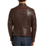 Men's Real Chocolate Brown Cafe Racer Leather Jacket