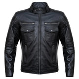 Mens Slim Fit Double Pockets Real Black Leather Biker Jacket