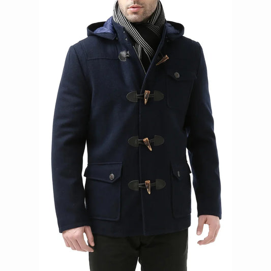 Men’s Navy Blue Wool Blue Hooded Duffle Coat