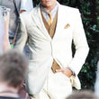 Men’s off white 3 piece wedding suit with brown vest
