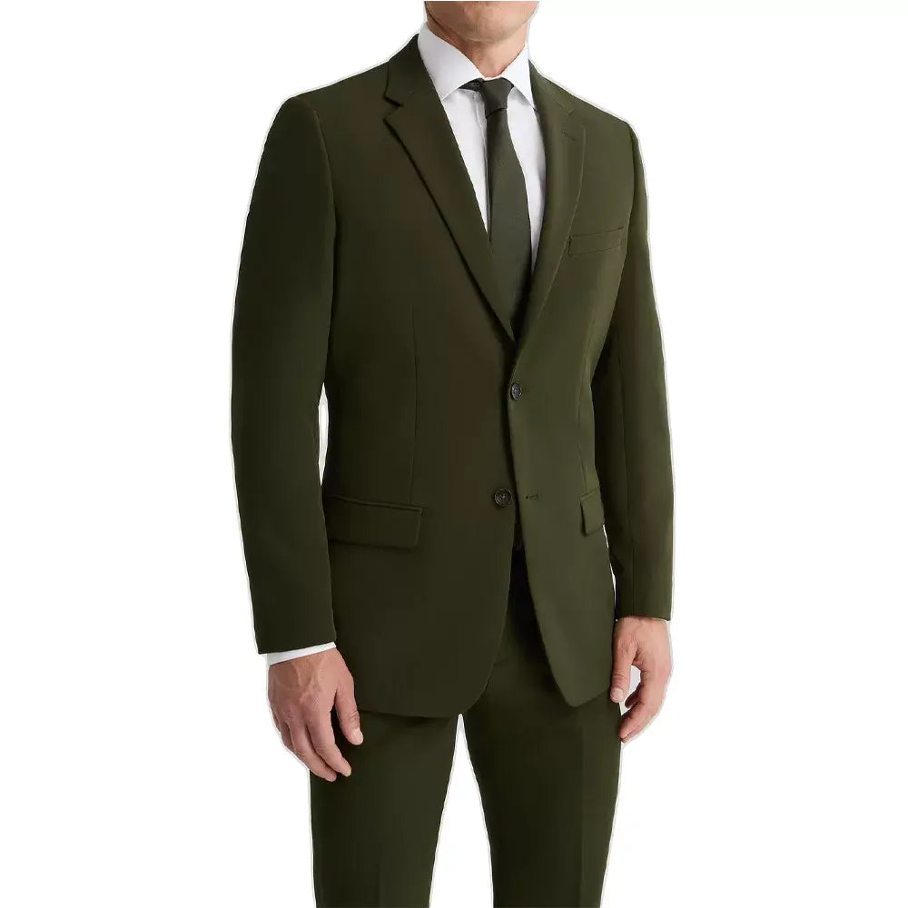 Men’s olive green three-piece suit front view