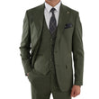 Men’s olive green peak lapel wedding suit shown from the front