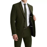 Side view of men’s olive green three-piece suit
