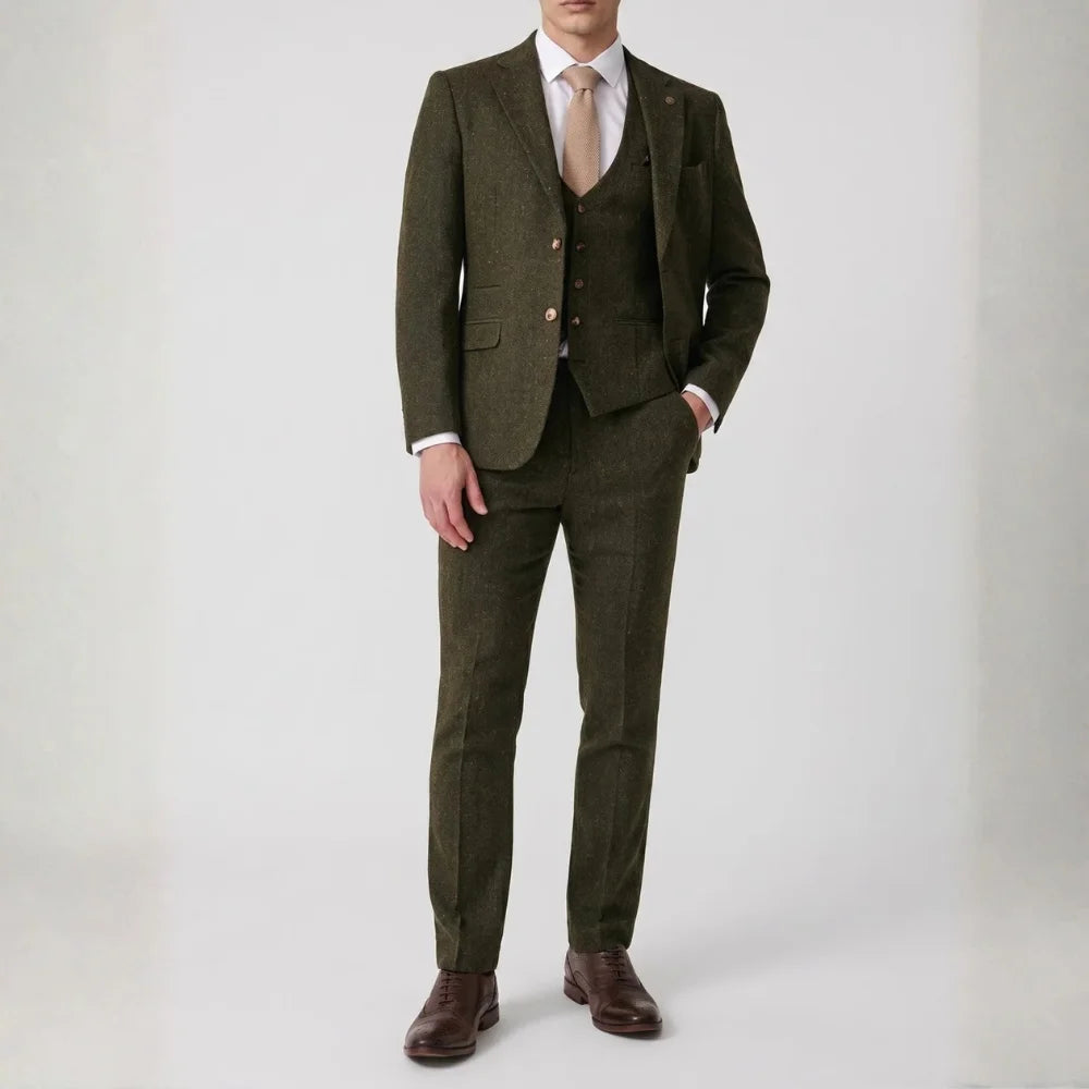 mens-olive-green-three-piece-suit