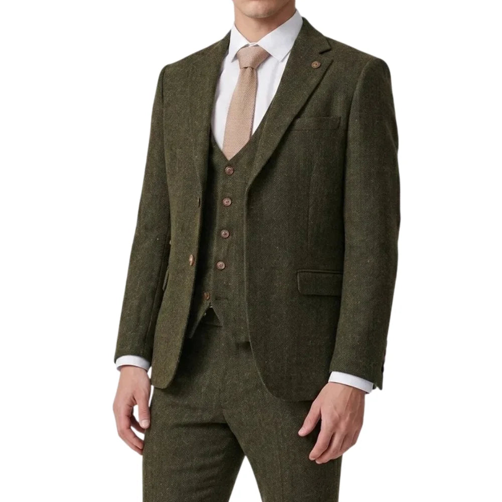 mens-olive-green-three-piece-tweed-suit