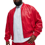 Men's Oversized Red Leather Bomber Jacket