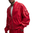 Men's Oversized Red Leather Bomber Jacket