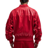 Men's Oversized Red Leather Bomber Jacket