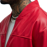 Men's Oversized Red Leather Bomber Jacket