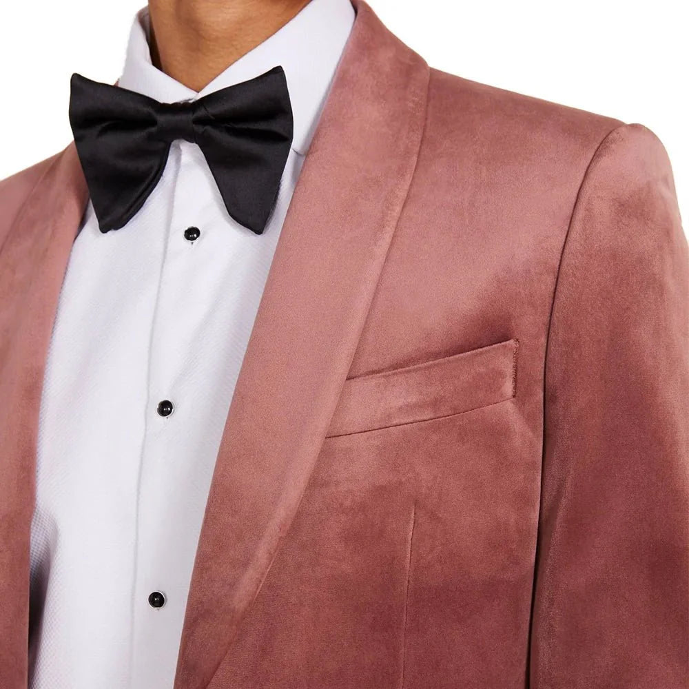 Men’s rose pink shawl lapel tuxedo jacket with single-button closure
