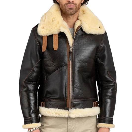Henry Men's Real Brown B3 Sheepskin Flight Jacket