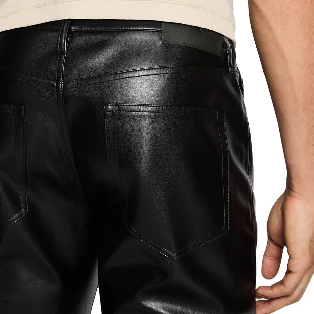 Straight fit leather pants with side pockets
