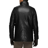 Men’s tall black leather walking coat front view
