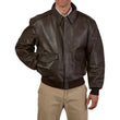 Men’s tall brown A2 leather bomber jacket front view