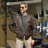Rib-knit cuffs on men’s tall brown bomber jacket