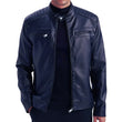 Men’s tall electric blue quilted cafe racer jacket front view