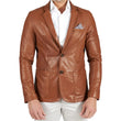 Mens Brown Two Button Tan Natural Leather Blazer Jacket