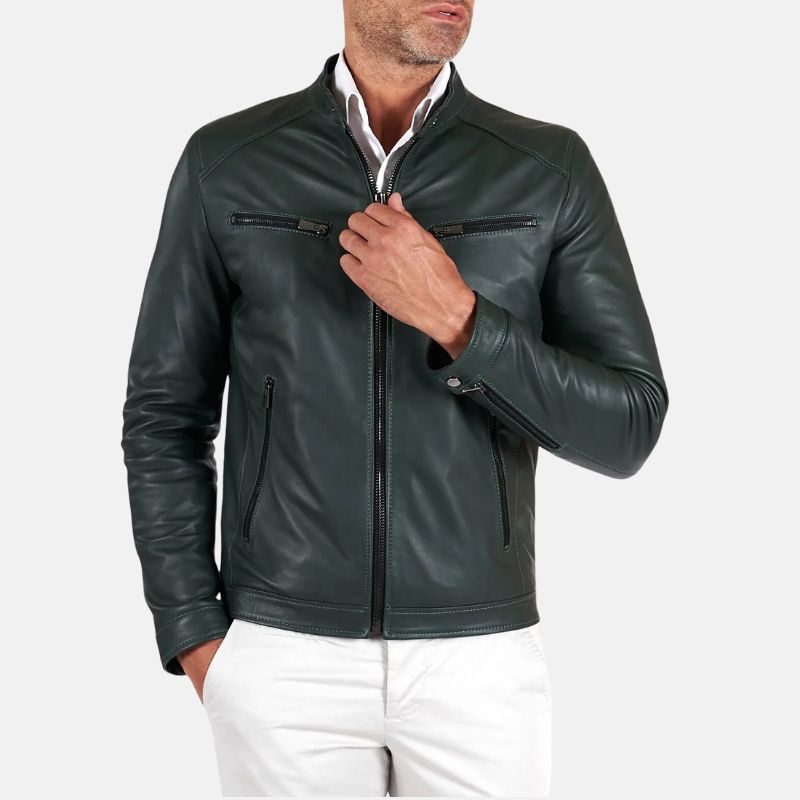 mens-vintage-green-snap-tap-leather-cafe-racer-jacket