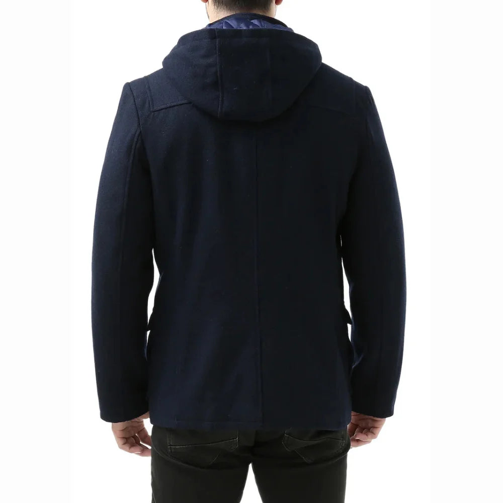 Men’s Navy Blue Wool Blue Hooded Duffle Coat