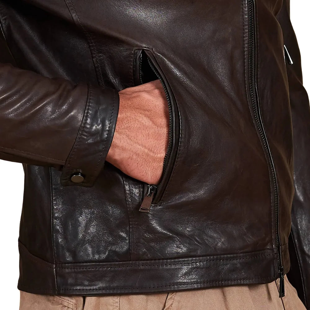 Men's Vintage Real Dark Brown Leather Biker Jacket