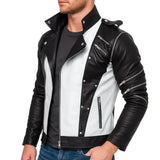 Jackson Men’s White and Black Leather Jacket with Removable Sleeves