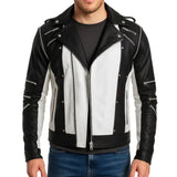 Jackson Men’s White and Black Leather Jacket with Removable Sleeves