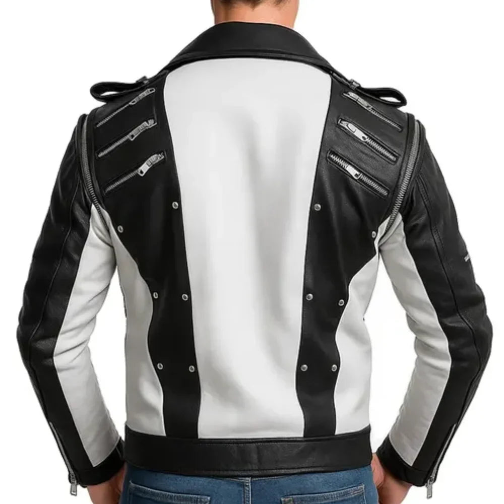 Jackson Men’s White and Black Leather Jacket with Removable Sleeves