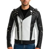 Jackson Men’s White and Black Leather Jacket with Removable Sleeves
