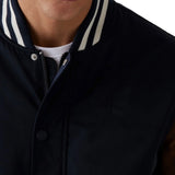 Mens Wool Navy Blue Varsity Jacket with Leather Sleeves
