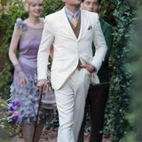 Ivory white 3 piece suit for men with mocha brown vest